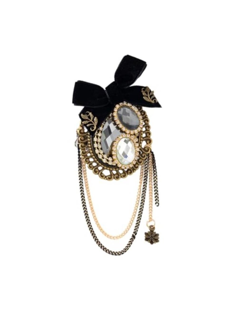 Vintage Brooches and Pins for Women Black Velvet Bow Brooch with Rhinestone